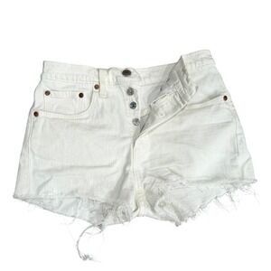 Levi's 501 White Cutoff Denim Shorts Frayed Hem Women W26 Classic Style Summer